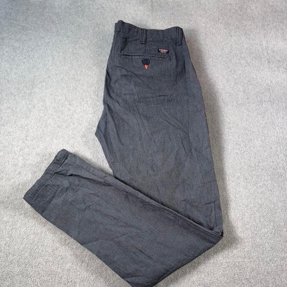 Superdry Chino Pants Mens L 35/31 Gray Micro Check Slim Straight Cotton Trousers